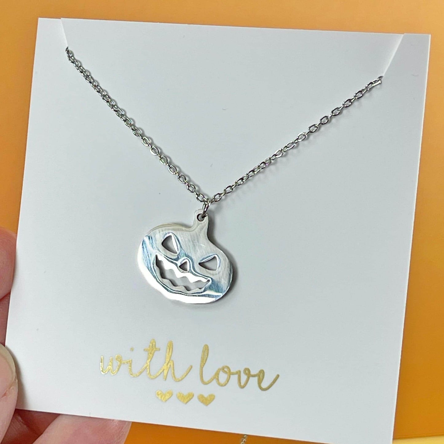 Dainty Pumpkin Halloween Gifts Necklace, Gold Stainless Steel, Silver, Pumpkin Jewelry, autumn jewellery, Halloween jewelry