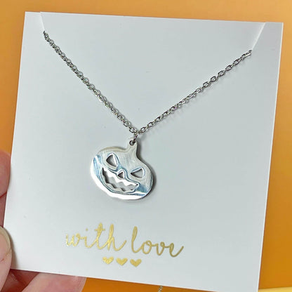 Dainty Pumpkin Halloween Gifts Necklace, Gold Stainless Steel, Silver, Pumpkin Jewelry, autumn jewellery, Halloween jewelry