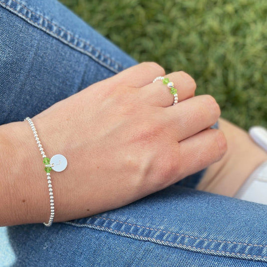 Initial & Birthstone Bracelet, August birthstone bracelet, birthday gift for her, August birthday gift, Peridot bracelet, August birthstone