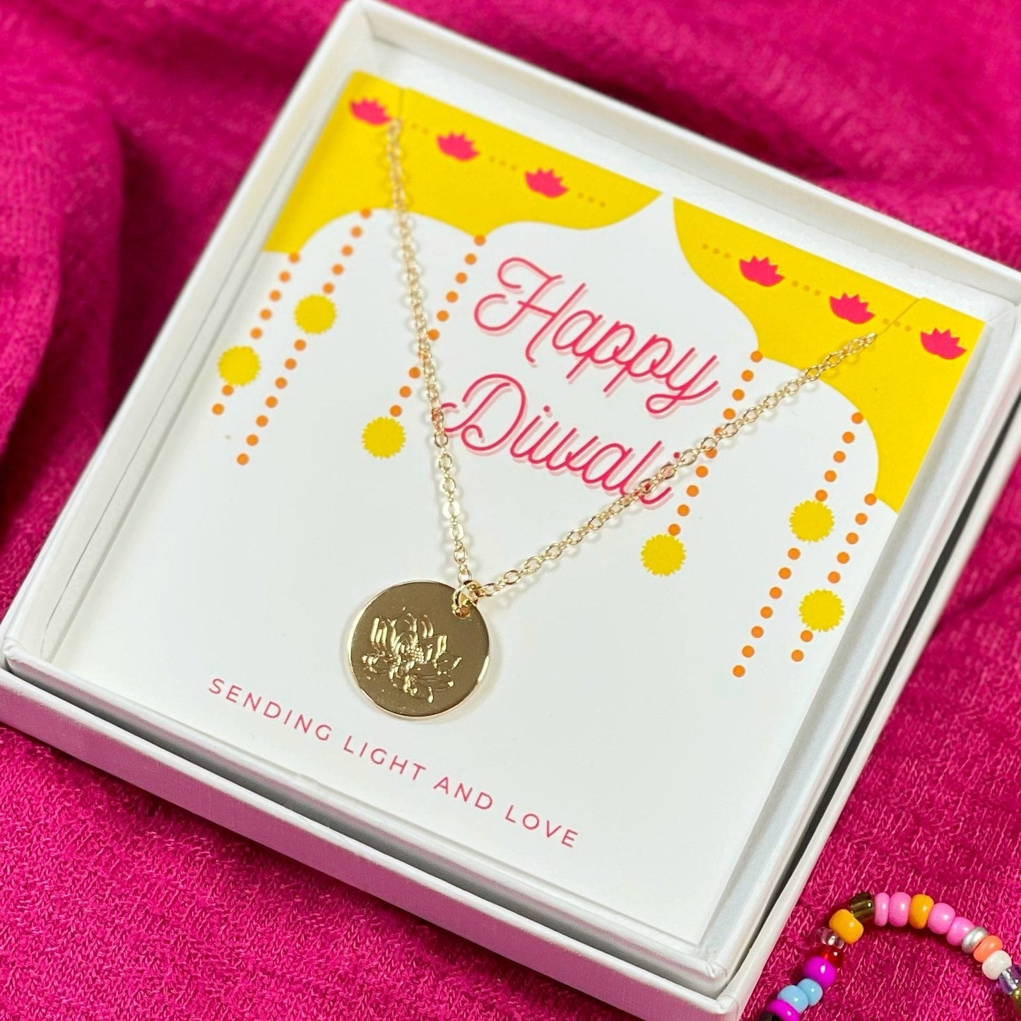 Diwali gift for her, Diwali lotus gold necklace, Diwali card, Gold  necklace diwali gift, lotus flower necklace,