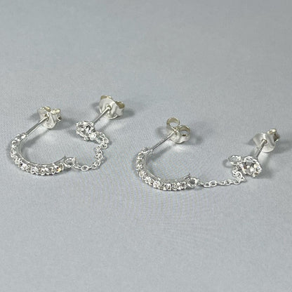 Party Earrings, Crystal hoop and Stud chain earrings, Dainty earrings, Sterling Silver, Double Chain earrings, Christmas gift for her,