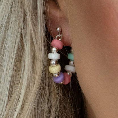 Pastel huggie hoop earrings, Candy resin hoop earrings, Resin silver hoop earrings, silver hoop earrings, sweetie hoop earrings,