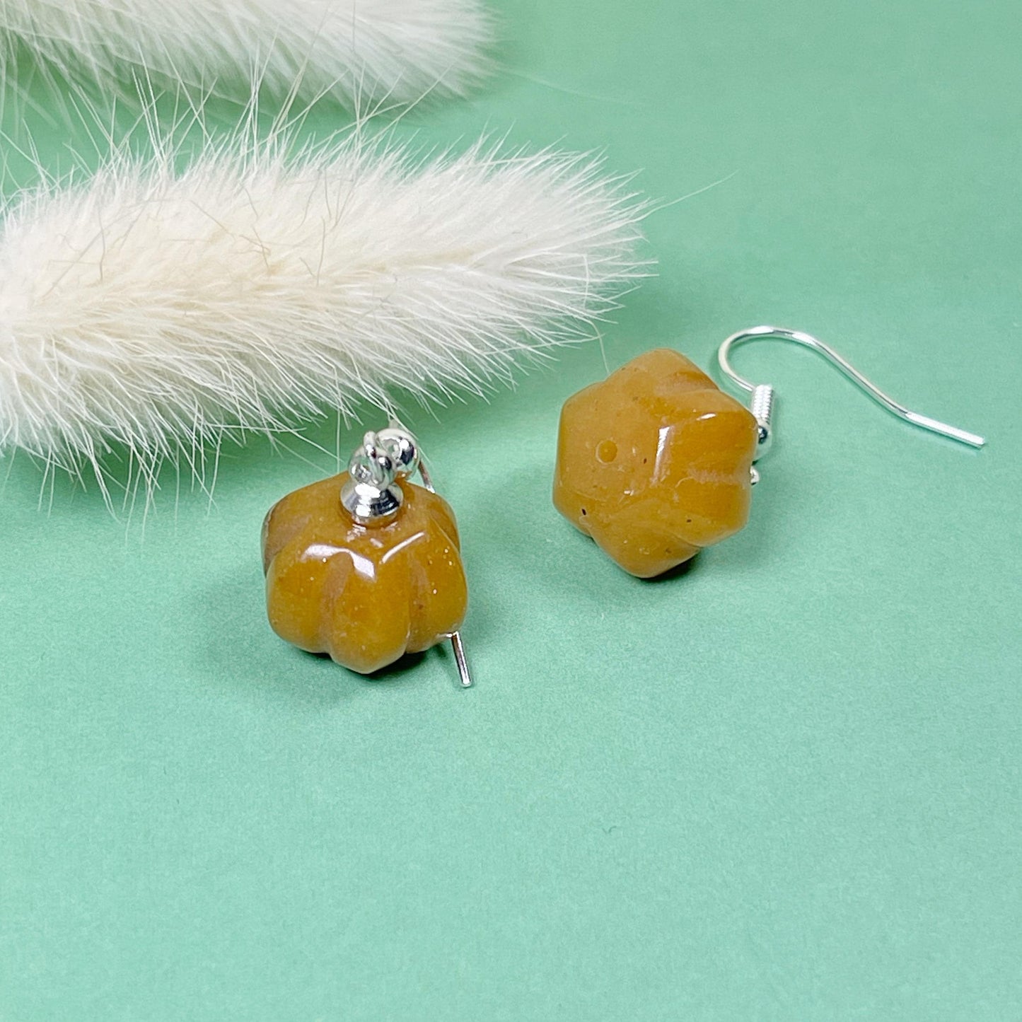 Pumpkin gemstone silver earrings, Halloween gift, Autumn jewelry, Halloween Jewelry, Opal earrings, Pumpkin earrings