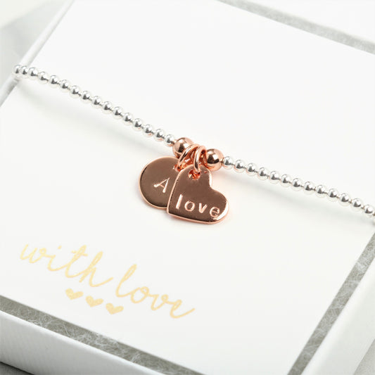 Personalised Birthday gift for her, Personalised heart charm bracelet, Mothers Day gift for her, Valentine's gift for her, Silver bracelet