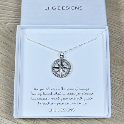Diamond Compass Necklace, Travel jewellery, Dainty Compass Necklace, Graduation Gift, Sterling Silver Compass Necklace, Christmas Gift